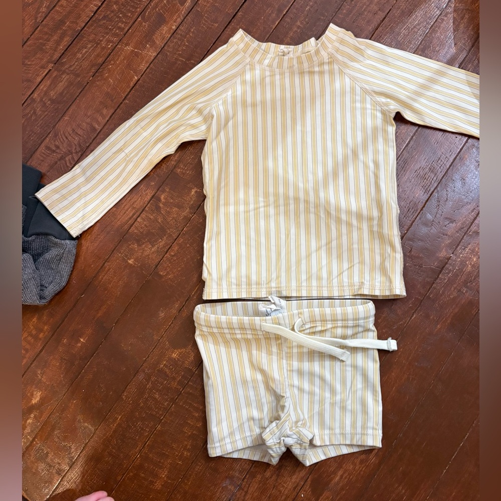 Quincy Mae Striped Yellow and White Rash guard Set